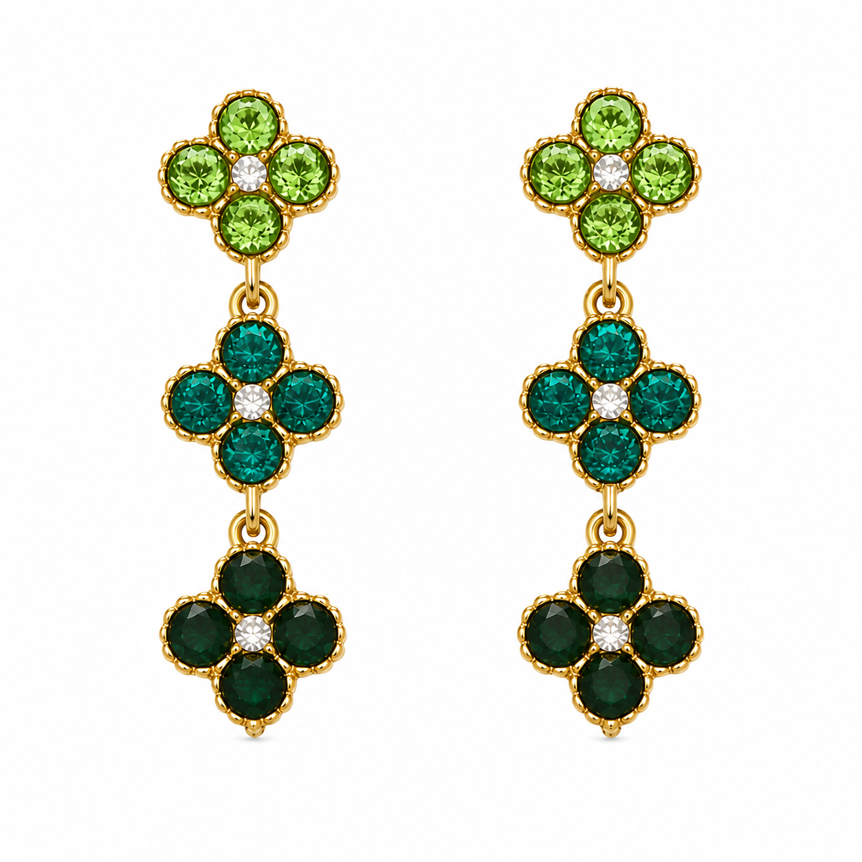 Tlellix tal-Għożża Aħdar | Floral Zircon Drop Earrings