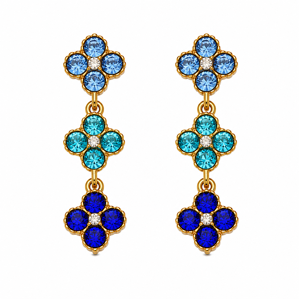 Tlellix tal-Għożża Blu | Floral Zircon Drop Earrings
