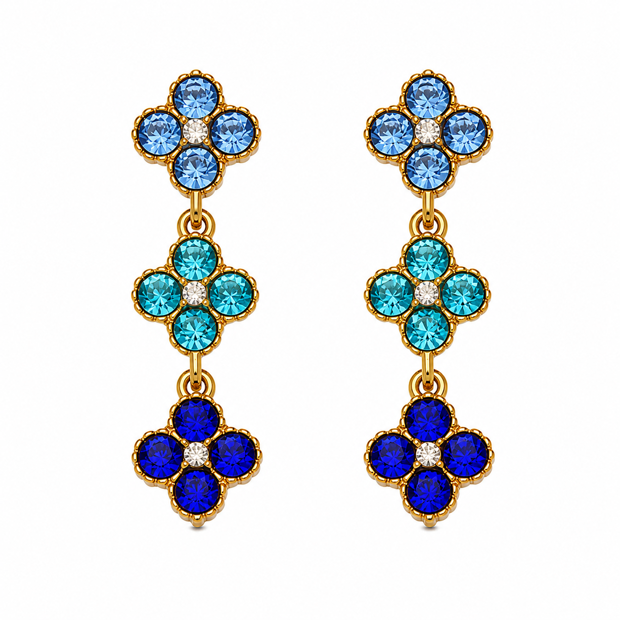 Tlellix tal-Għożża Blu | Floral Zircon Drop Earrings