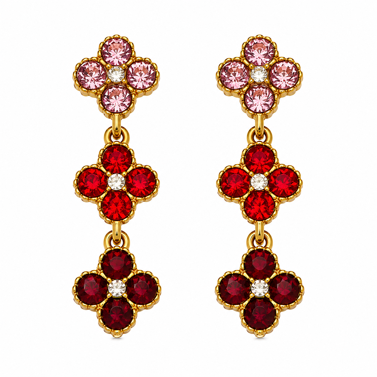 Tlellix tal-Għożża Aħmar | Floral Zircon Drop Earrings